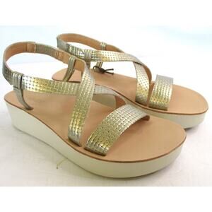 New OLUKAI Onohi Strappy Leather Platform Sandals Women Sz 7 Gold Bubbly